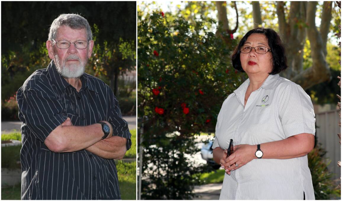 Wagga residents Ross Woodbridge and Denise Ma voiced their anger at the council's decision. Pictures: Les Smith