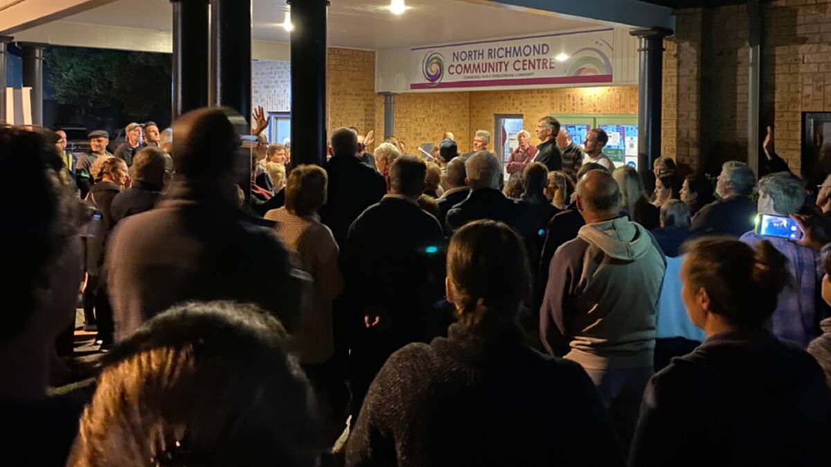 Feedback: The community spilled outside of North Richmond Community Centre on Wednesday night for the first bridge consultation meeting. Picture: Supplied