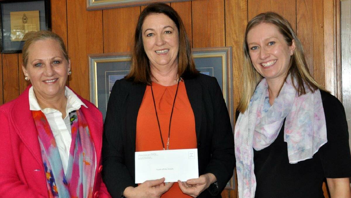 From left, Hawkesbury Mayor Mary Lyons-Buckett with Cheryl Johnstone (Youth off The Streets) and Nicole Davey (Windsor RSL).