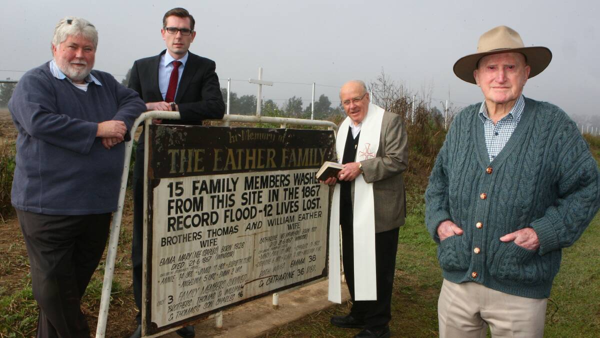 Tragedy: (from left) Former Mayor Kim Ford, Hawkesbury MP Dominic Perrottet, Father Arthur Cook and John Miller.
