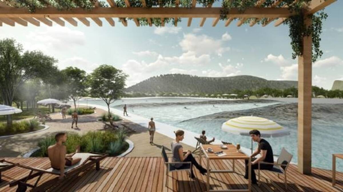 An artist impression of the wave pool and surrounding decking. Picture: Supplied