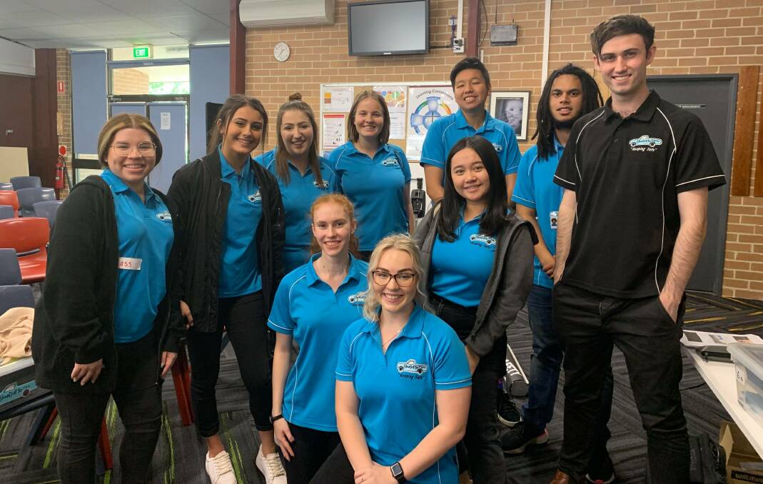 Blue Datto peer supporters, [from left standing] Jassamyn Reyes Vega, Bianca Catania, Brianna Iverson, Freya Williamson, Samuel Eli, Preston Wilson and Ciaran Lyons, with [fro m left front] Erin McGiffen, Courtney Chalmers and Rachel Tjoe.