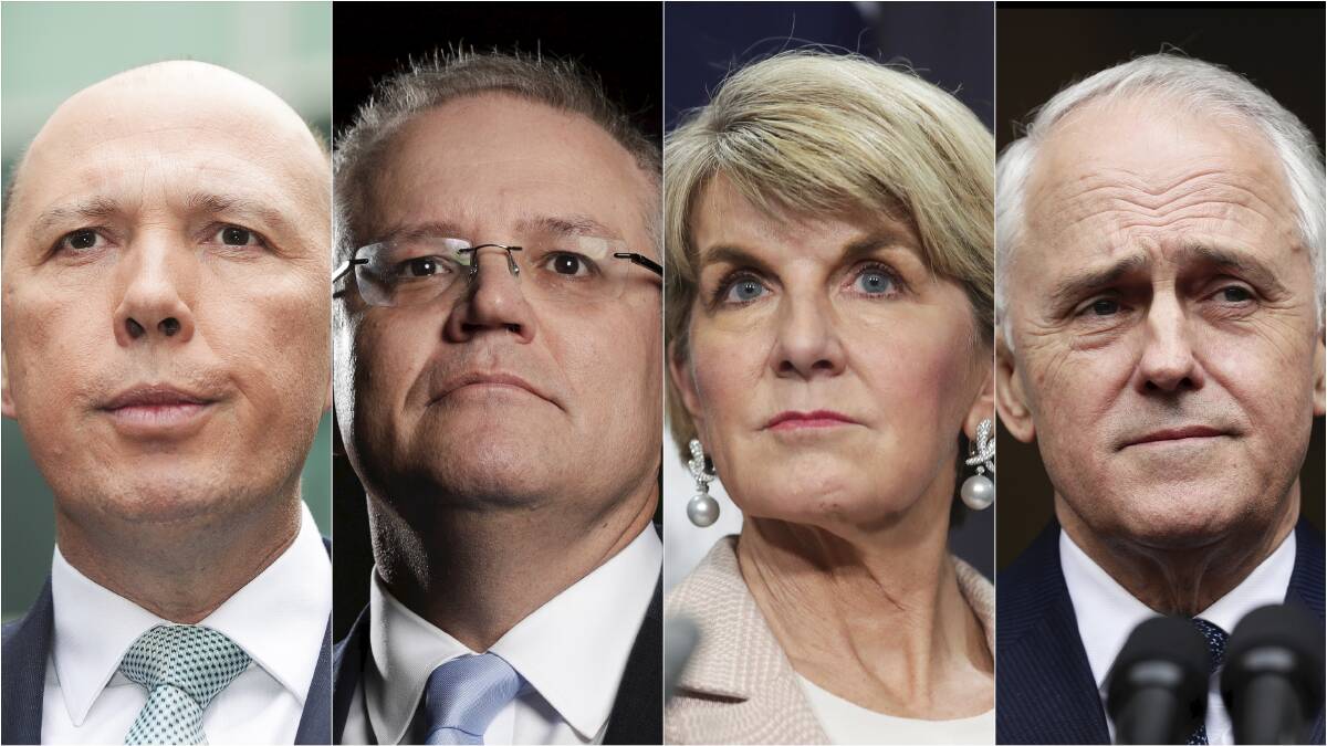 Fatal four-way: Likely Liberal PM contenders, from left, Peter Dutton, Scott Morrison, Julie Bishop and current prime minister Malcolm Turnbull.