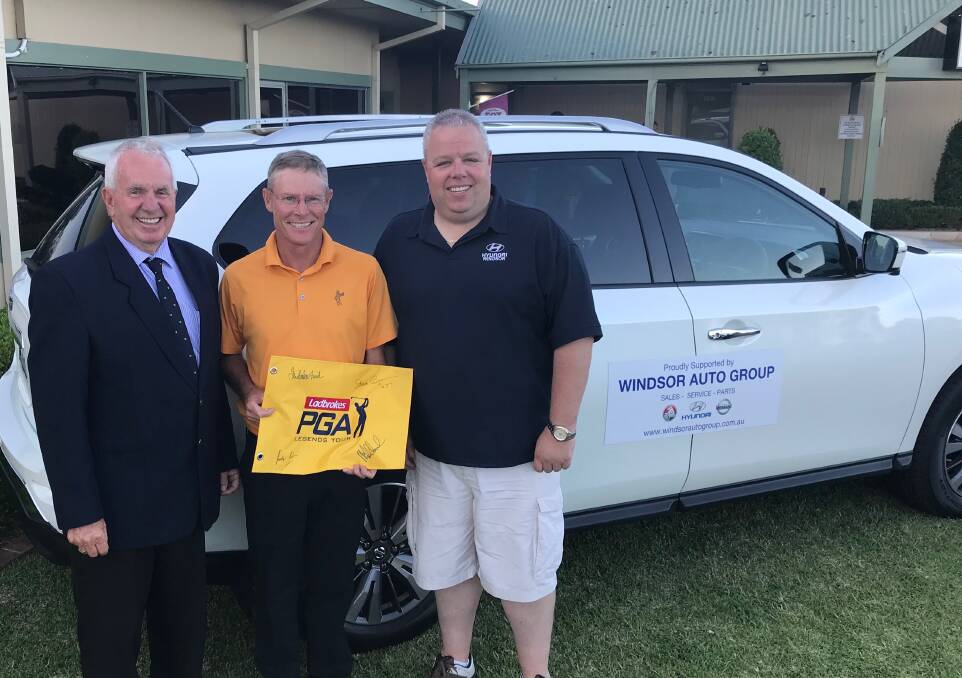 Last year's winner Steve Conran with Adrian Page, general manager of Windsor Auto Group and club captain Graham Ruttley.
