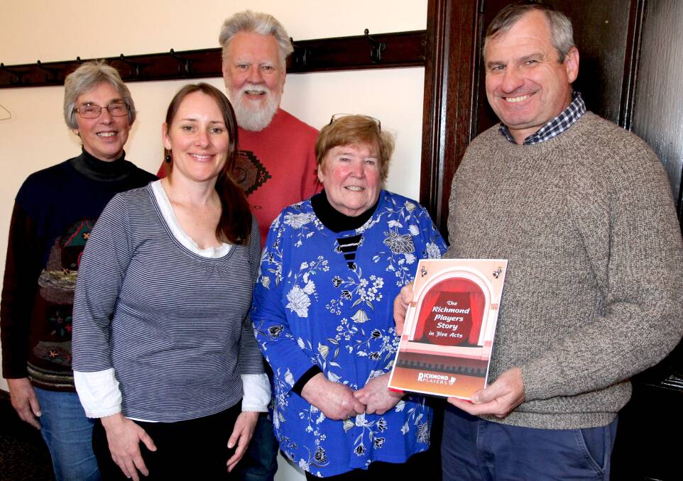 Printed history: Research team members [from left] Jenny Griffiths, Rachel Crew, David Griffiths and Trish Carter with Richmond Players president Sean Duff.