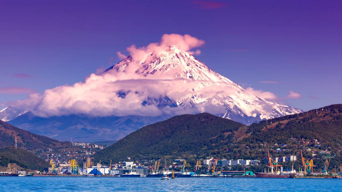The volcanoes of Kamchatka from Petropavlovsk, Russia is one of the UNESCO World Heritage sites included on the voyage.