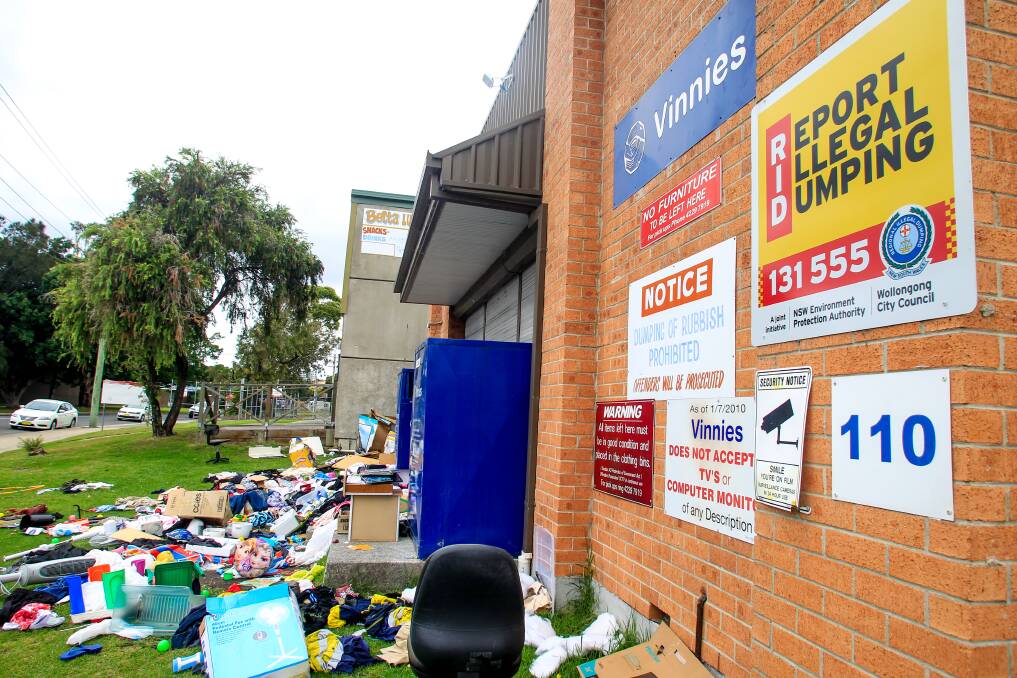 Don't dump: Charities have to spend increasing amounts of money to clean up the rubbish dumped in front of their stores. Photo:Georgia Matts