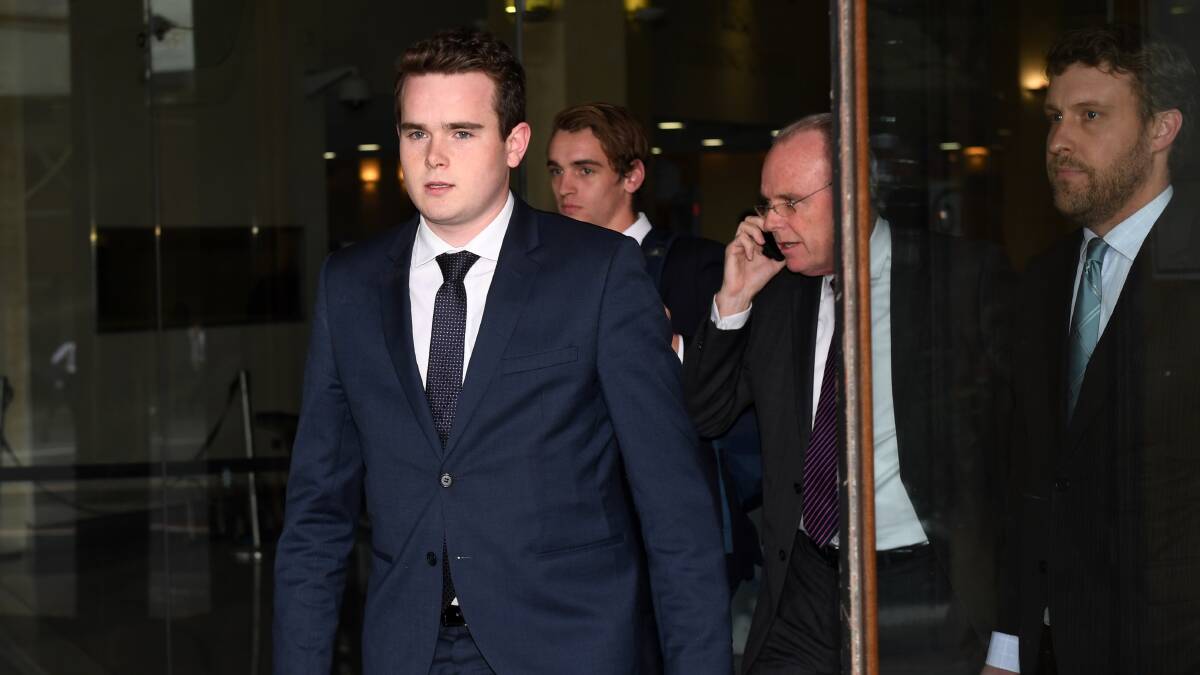 Jean Claude Perrottet (left), the brother of NSW Treasurer Dominic Perrottet, leaves the Downing Centre District Court in Sydney, Thursday, August 10, 2017 after being found not guilty of three counts of sexual assault. Picture: AAP Images