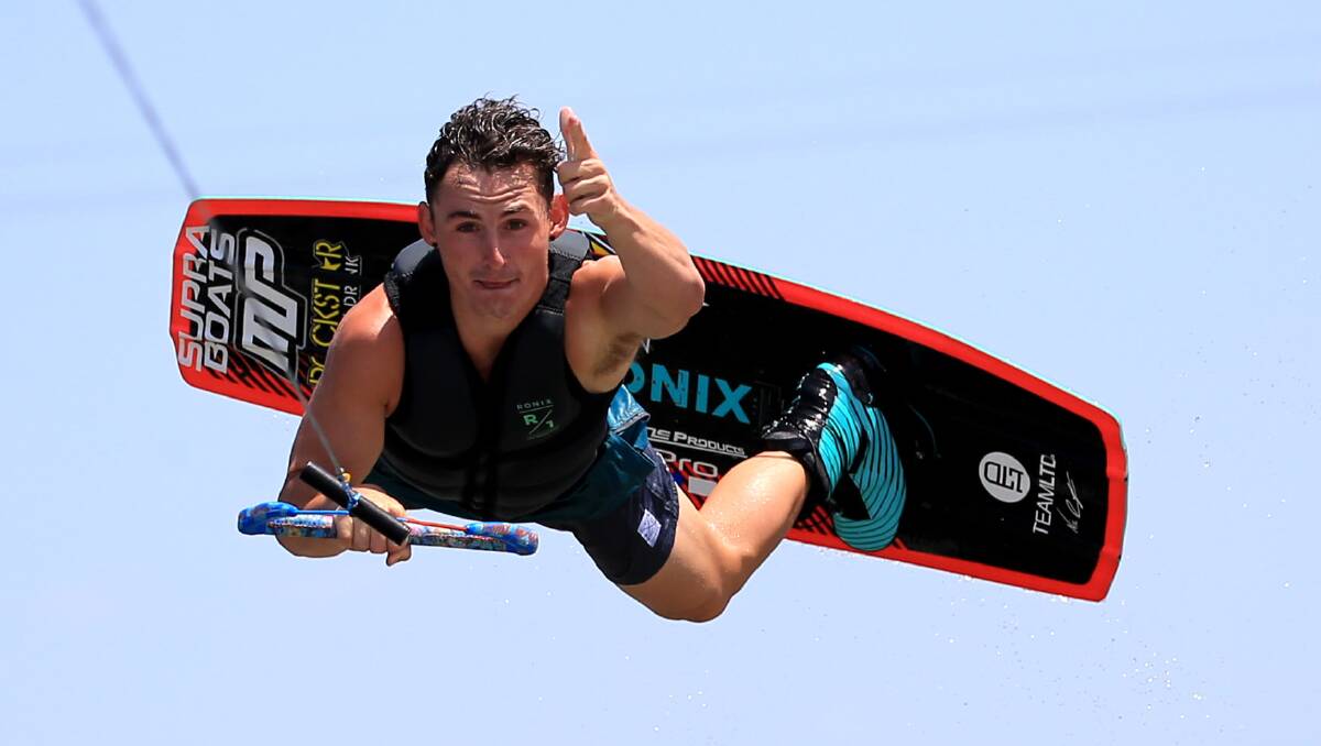 Hawkesbury wakeboard Nic Rapa won a bronze medal in the open mens division and gold with the Australian team. Picture: Geoff Jones