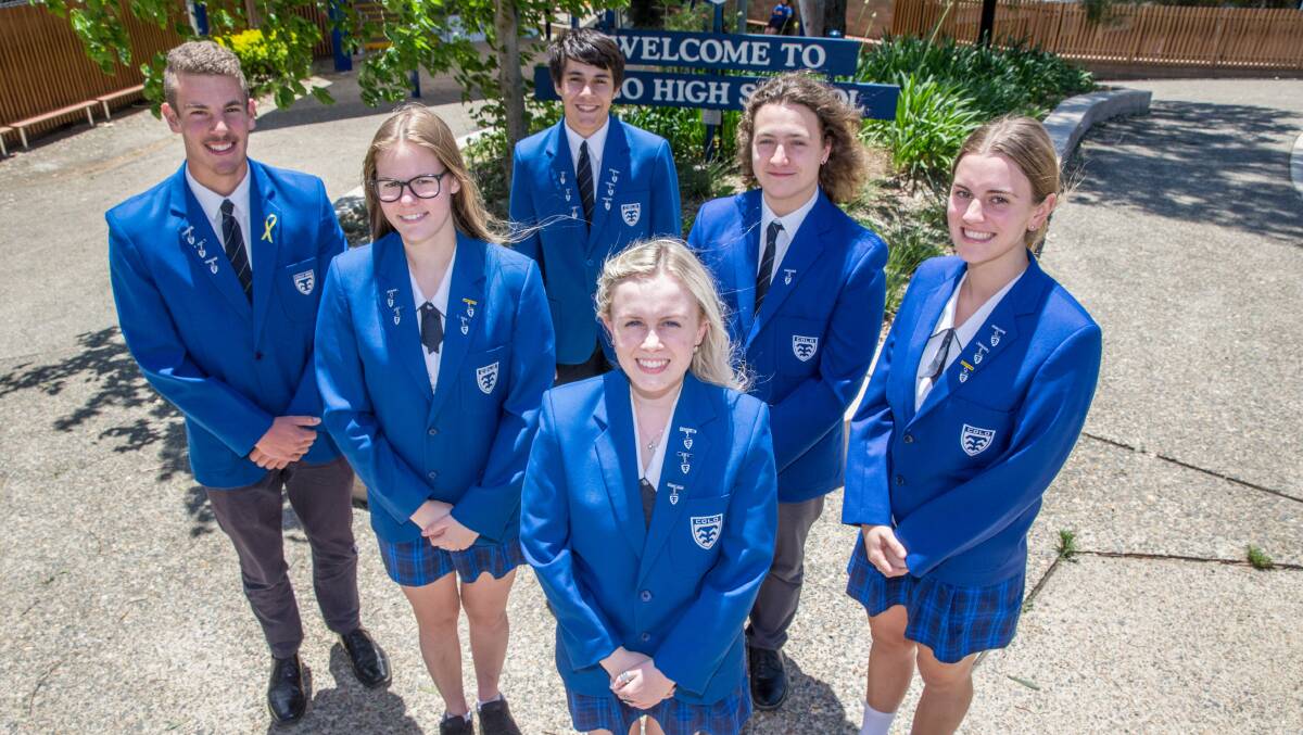 Leaders: Colo High School 2019 leaders (L) Aiden LeFevre, Tayla Turner, William Potter, Eliza Ecob, Angus Lillie and Elaina Torresan on the Colo High grounds. Picture: Geoff Jones