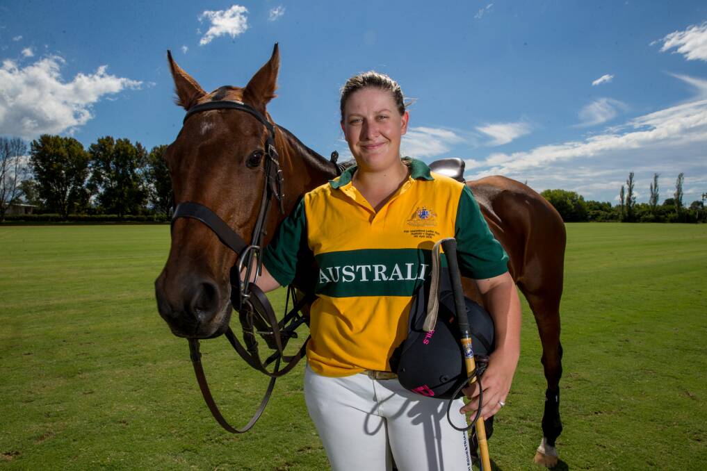 Australian Polo player Billie Mascart with her pony Tommy. Picture: Geoff Jones.