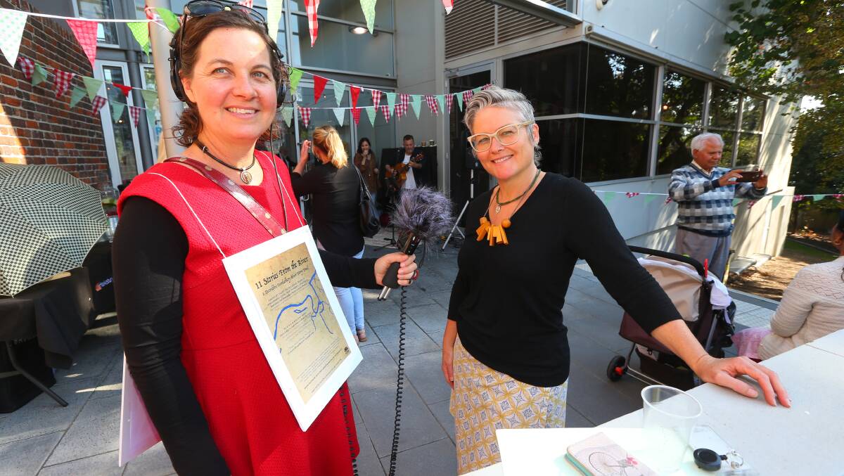 Stories wanted: 11 Stories from the River producer Oonagh Sherrard with Gallery and Museum assistant Lisa Sullivan, at the recent Hawkesbury Museum Open Day. Picture: Geoff Jones