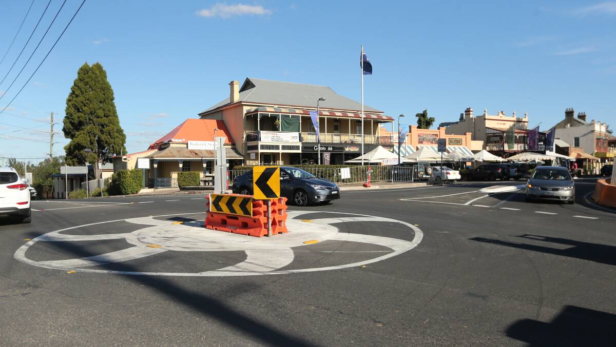 The roundabout on the corner of George and Bridge Streets, Windsor. Pictures: Geoff Jones