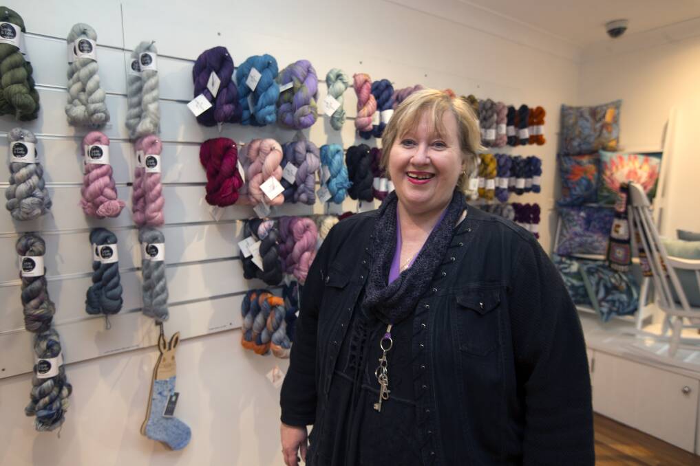 Yards of yarn: Sharon Holstein in her newly-opened Kurrajong store Fibre Frolic. Picture: Geoff Jones 