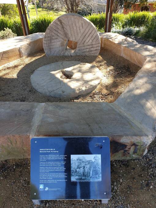 The millstones which once ground flour at Singleton's Mill on Little Wheeny Creek, are now positioned in Memorial Park, Kurrajong Village. Image from Kurrajong-Comleroy Historical Society