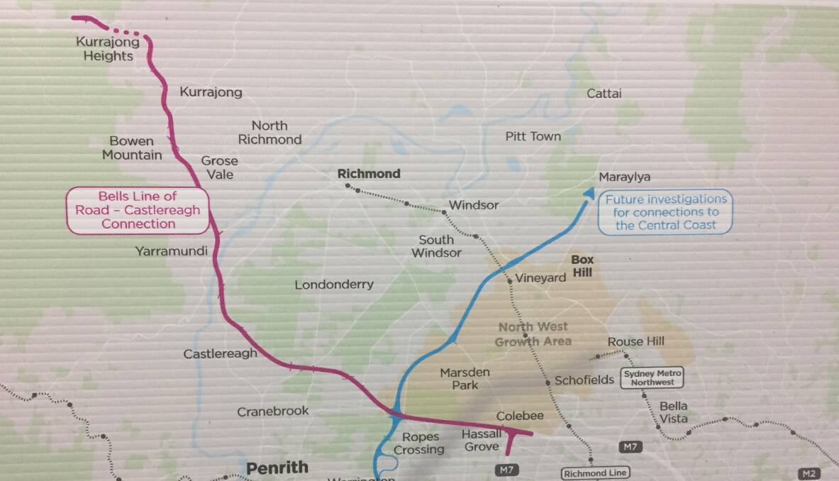A picture of the Bells Line of Road - Castlereagh Connection road corridor, as displayed at the North Richmond meeting.