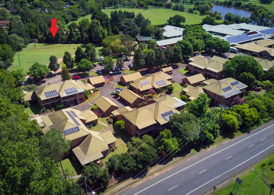 Development approved: The arrow on this aerial picture points to where the new units will be built. Kurrajong Road runs along the bottom of the picture. Picture: Supplied.
