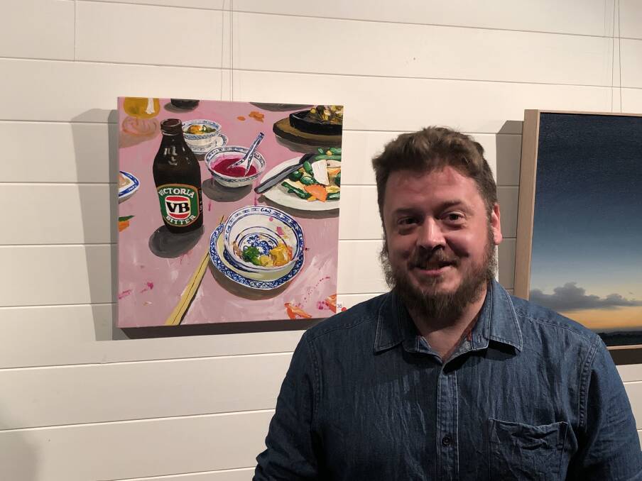 Winner: Ben Tankard with his painting, Aussie As 2, was announced the winner of the 2019 Hawkesbury Art Prize. Pictures: Supplied/Purple Noon Gallery.
