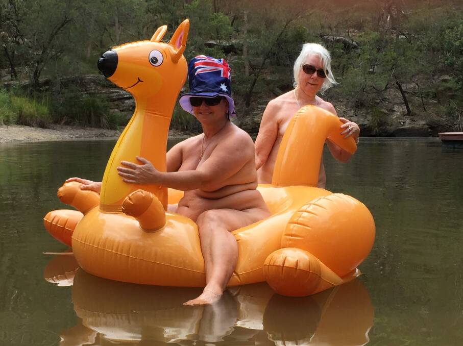 Kayleen and Sandy taking a dip in the bottom dam at Kiata Country Club for their Australia Day celebrations. Picture: Sarah Falson.