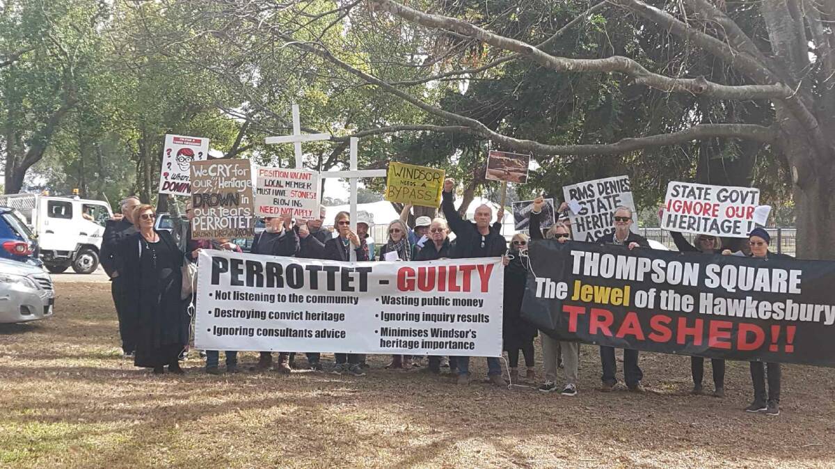 March: The protesters march on the Richmond office of Hawkesbury MP Dominic Perrottet. Picture: Supplied.