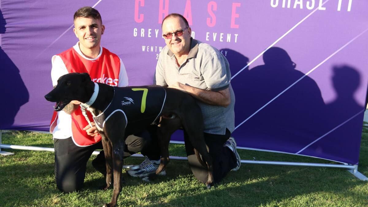 Jet-powered: Jamella Jet with father and son training team Andrew and Adam Crouch after the Richmond heats of the new Million Dollar Chase. Picture: Supplied.