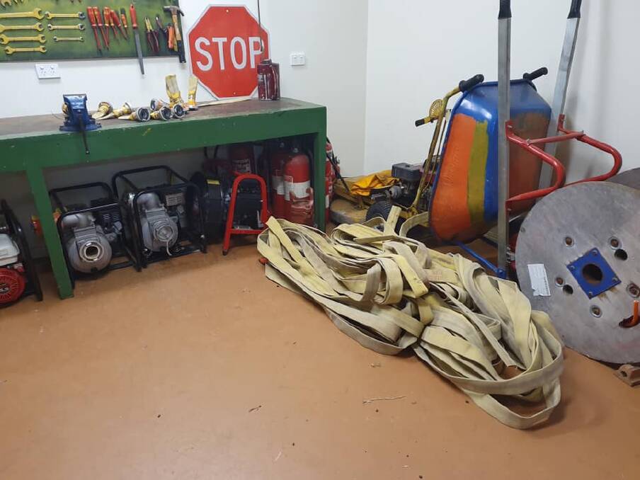 Damaged: The hoses that were attacked by vandals at Grose Vale RFS Brigade. Picture: Grose Vale Rural Fire Brigade/Facebook.