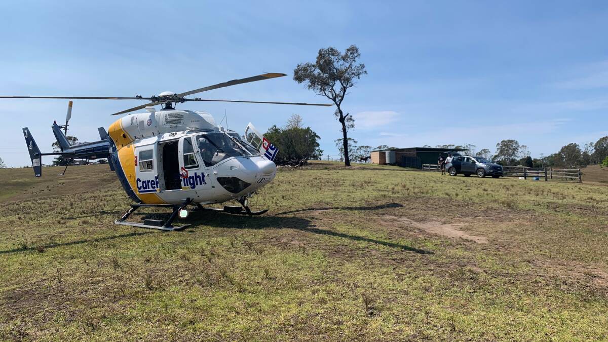 The CareFlight helicopter at the scene this morning. Picture: CareFlight.