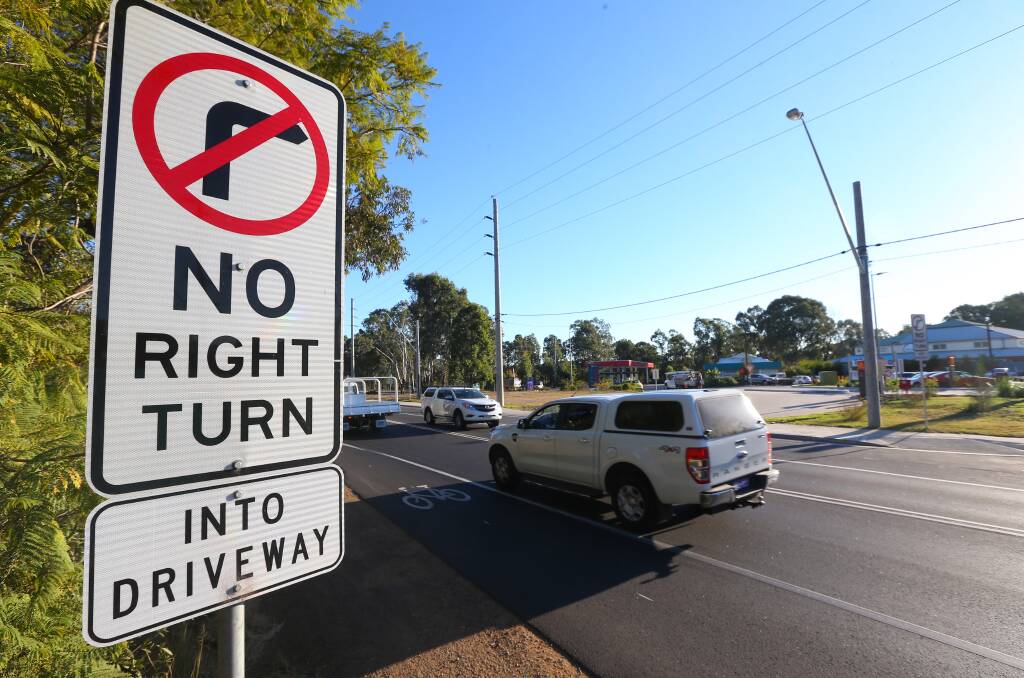 No Right Turn: A sign on George Street across from McDonald's and the Caltex service station. Picture: Geoff Jones.