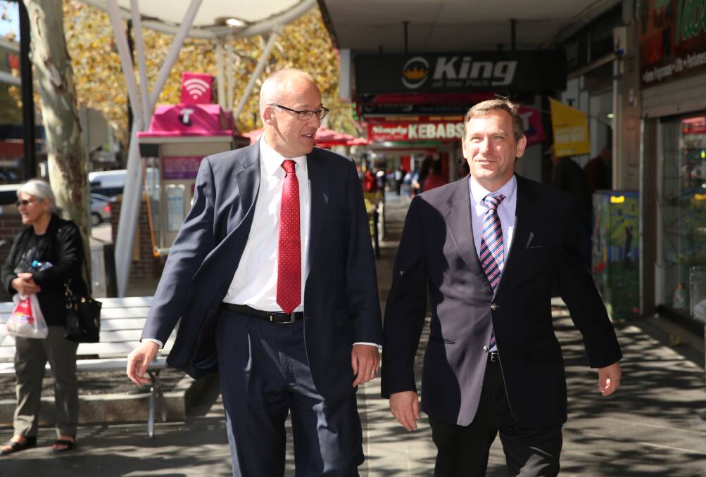 Fourth term: Cr Stephen Bali, right, with NSW Opposition Leader Luke Foley. Picture: Geoff Jones.