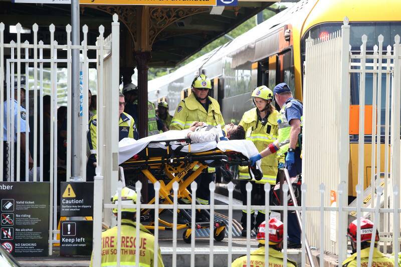 Emergency crews on the scene after the train crashed at Richmond station in January. Picture: Geoff Jones.