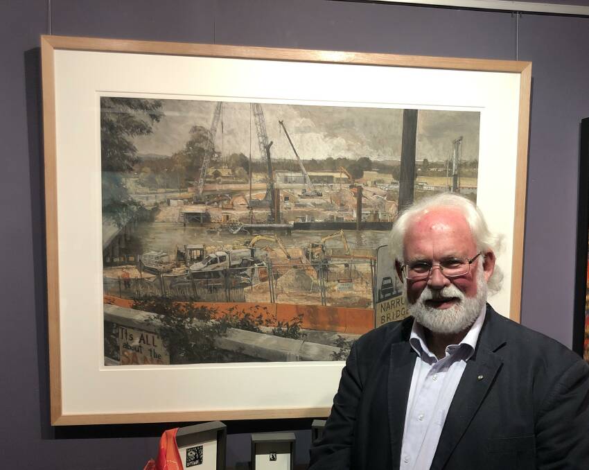 Hawkesbury artist Greg Hansell with his painting, Thompson Square Windsor and to the North West.