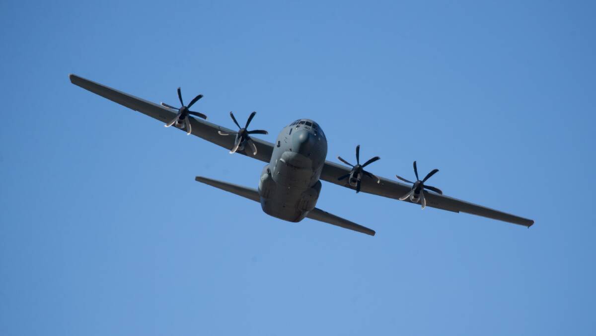 Flypast: A C-130J Hercules. Picture: Geoff Jones.