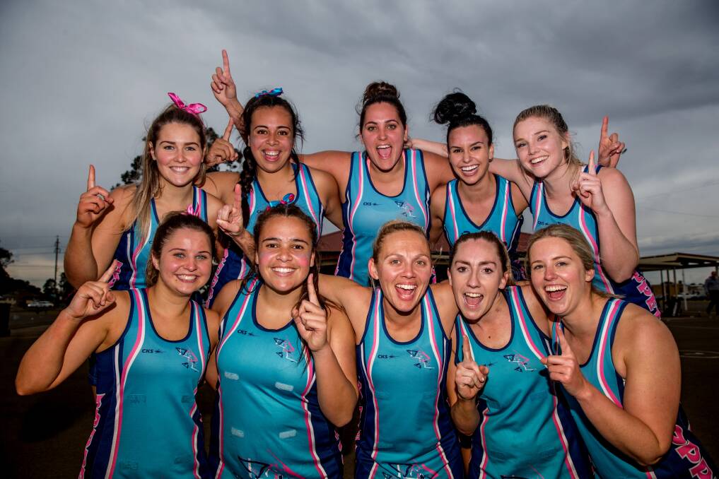 Winners: The Poppets Blue team that took out Hawkesbury City Netball Association's A1 grand final on Saturday, August 25. The team features four sets of sisters. Picture: Geoff Jones.