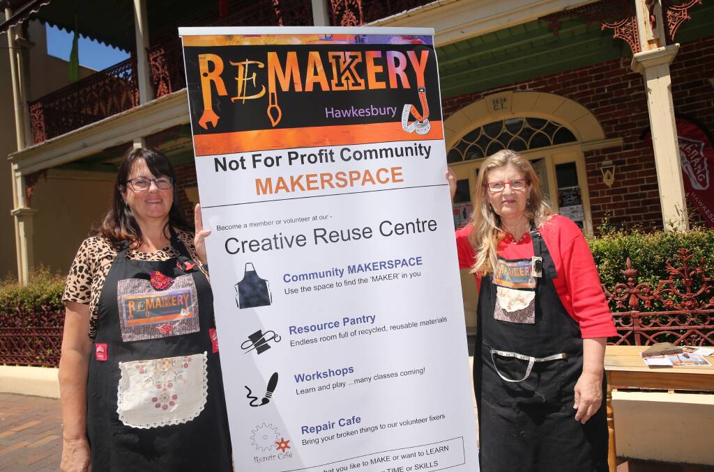 remakery: Hawkesbury Remakery Director Liz Germani (right) with Sharon Grech promoting the upcoming Hawkesbury Made Twilight Markets. Picture: Geoff Jones.