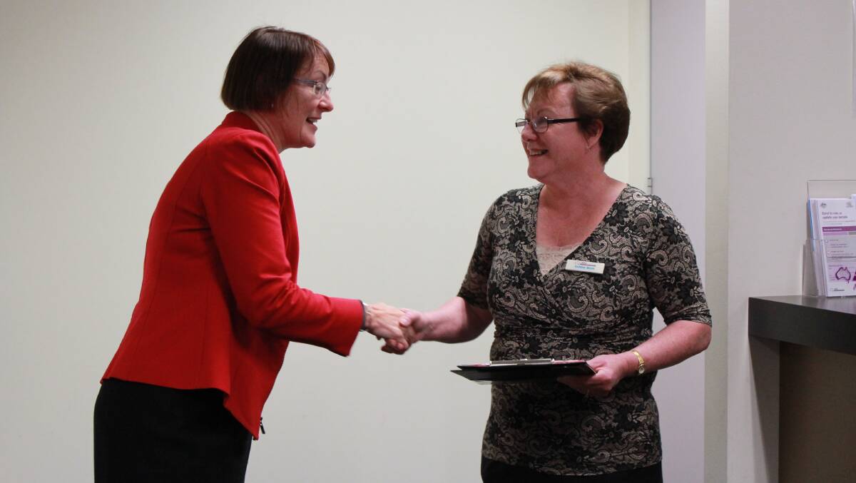 NEW MP: Susan Templeman thanks divisional returning officer Debbie Bush for her work as she is officially declared Member for Macquarie.
