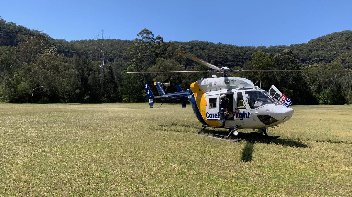 Taken to hospital: The man was airlifted to hospital by the CareFlight helicopter, which landed near the scene. Picture: CareFlight.