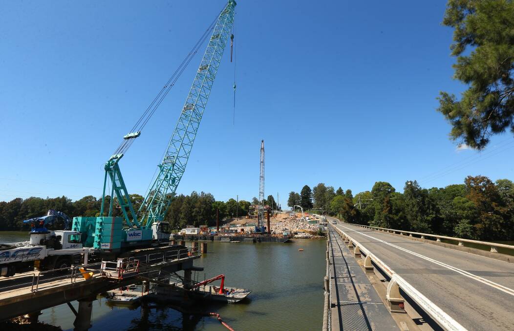 Construction: Construction progress on the Windsor Bridge Replacement Project this month. Picture: Geoff Jones.
