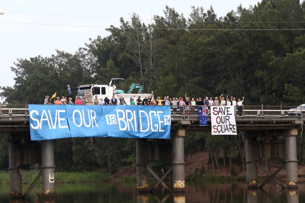 Protest: Protesters continue their fight against the new Windsor bridge works earlier this year. Picture: Geoff Jones.