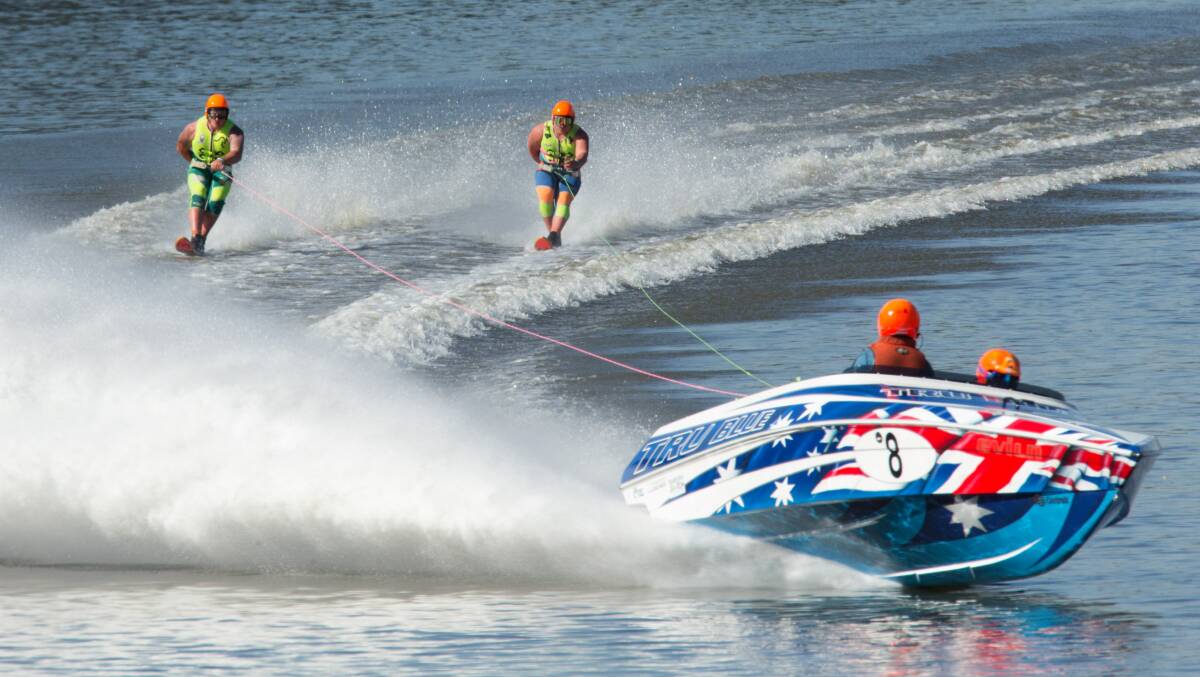 Action: Skiers on the water during last year's Hawkesbury 120. Picture: Geoff Jones.