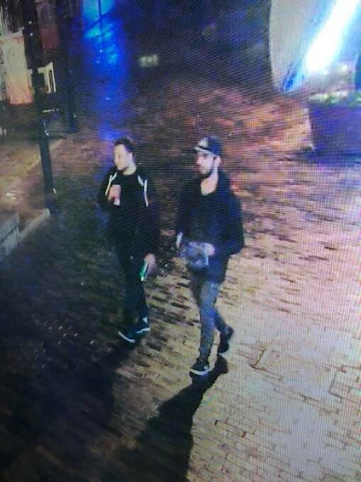A CCTV image of the two men police believe may be able to assist with enquiries. Picture: Hawkesbury Police Area Command.