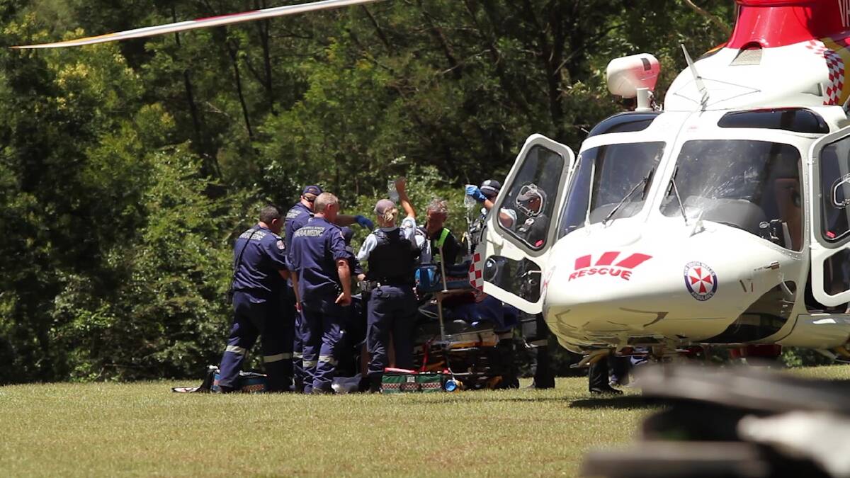 Scene: Emergency crews work on the man at the scene on Sunday. Picture: TNV.