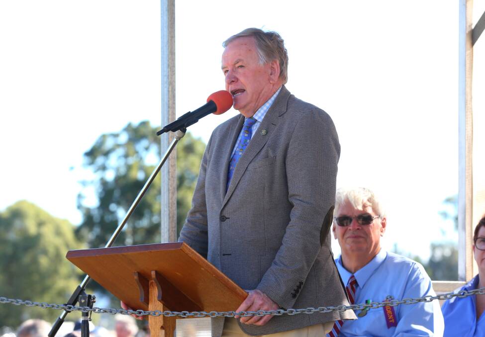 Keep food local: TV and radio personality Graham Ross speaks to the crowd during the official opening of the 2019 Hawkesbury Show. Picture: Geoff Jones.