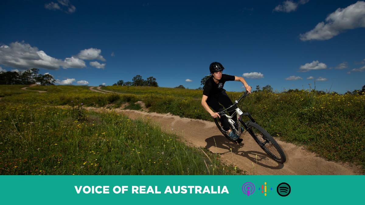 Ride Dungog's Chloe Chick and other volunteers installed flow tracks down the hill at the Common. PHOTO: Marina Neil