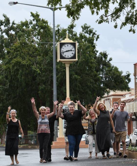 THIS TOWN'S TIME: Manilla locals banded together on the main street to launch its bid to host the Triple J One Night Stand. Photo: Gareth Gardner 220318GGD008