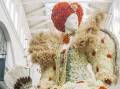 A floral tribute to Elizabeth I at Fleurs de Villes, Covent Garden on display in London. Picture: Supplied