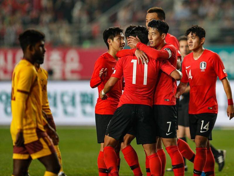 Son Heung-min (C) has bagged a brace in South Korea's 8-0 World Cup qualifier win over Sri Lanka.