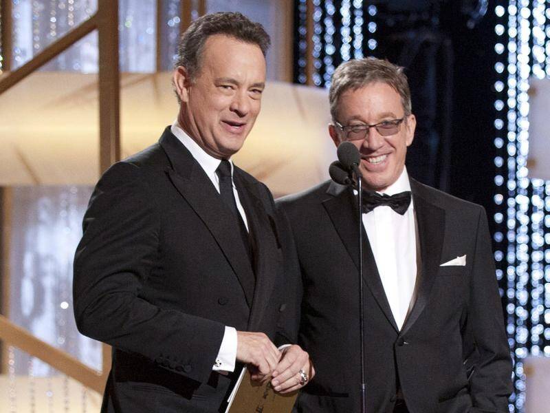 Tim Allen (R) has sent his wishes to Toy Story co-star Tom Hanks and his wife Rita Wilson.