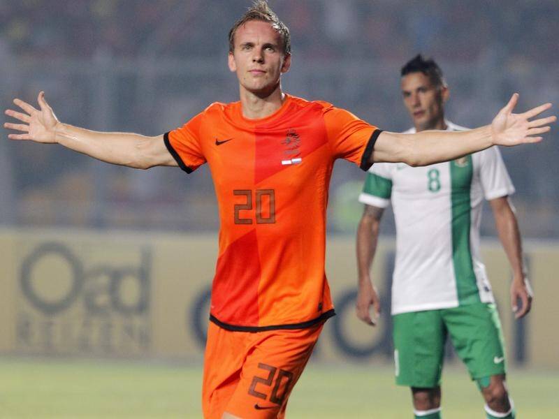Siem de Jong scored both of his two goals for the Netherlands in a 2013 friendly against Indonesia.