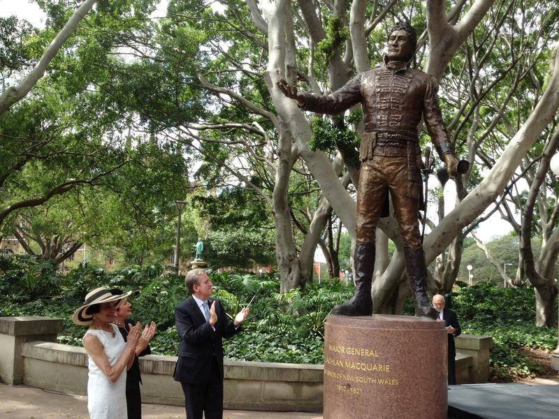 Sydney Lord Mayor Clover Moore helped unveil the Lachlan Macquarie statue in 2013. (Toby Mann/AAP PHOTOS)