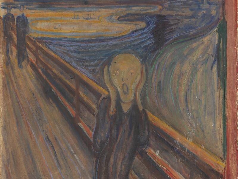 The sentence "Can only have been painted by a madman!" feaures on Edvard Munch's The Scream.